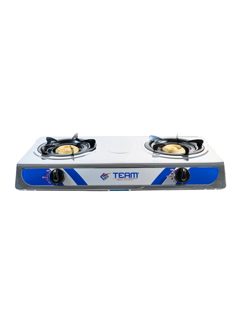 Team Stainless Steel 2‑Burner Gas Stove with Automatic Ignition | High Efficiency Blue Flame | Low Gas Consumption | Detachable Trivet | LPG Gas Cooktop for Home Kitchen - Image 1